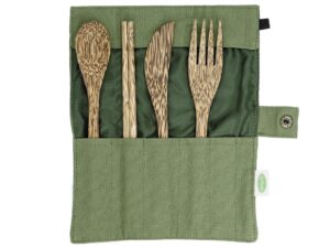 IO NOVA Kokosnuss-Besteck-Set 4-teilig 4-teilig | Messer, Gabel, Löffel, Stäbchen